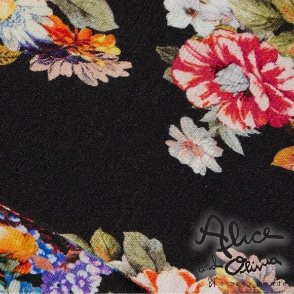 ALICE + OLIVIA *NWT* Delora Spaghetti Strap Fitted MIDI Dress in Magnolia Floral - Picture 7 of 12